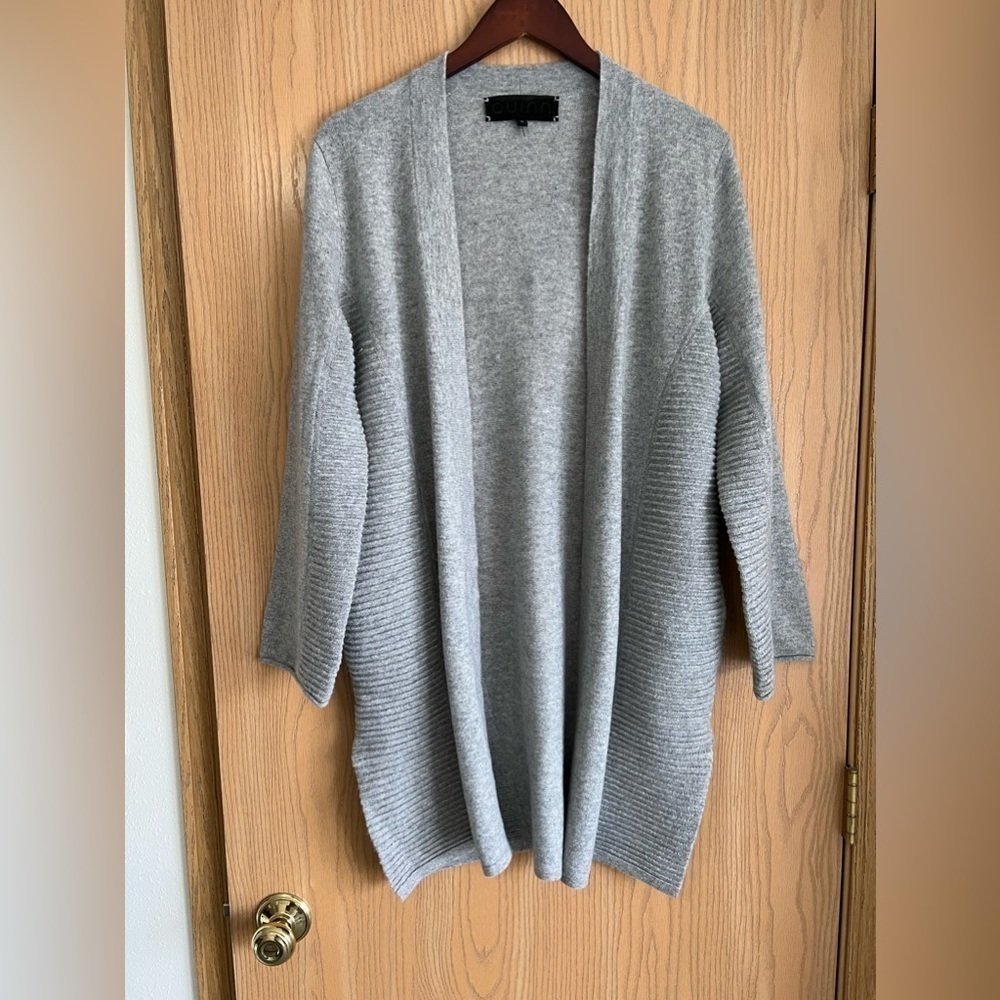 Quinn Open Front Split Sides Cardigan Sweater Gray Cashmere Women SZ Medium.